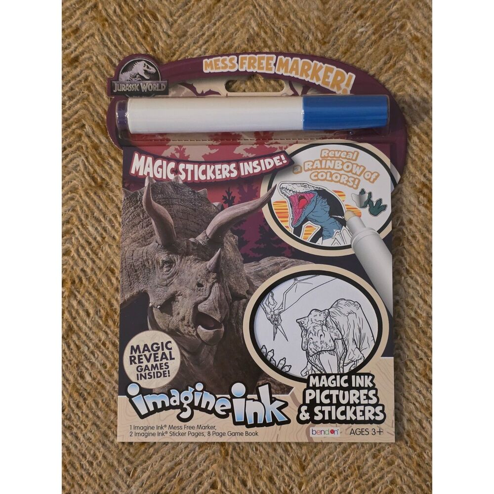 Jurassic World Imagine Ink Coloring Book Set - Mess-Free Magic Marker & Stickers